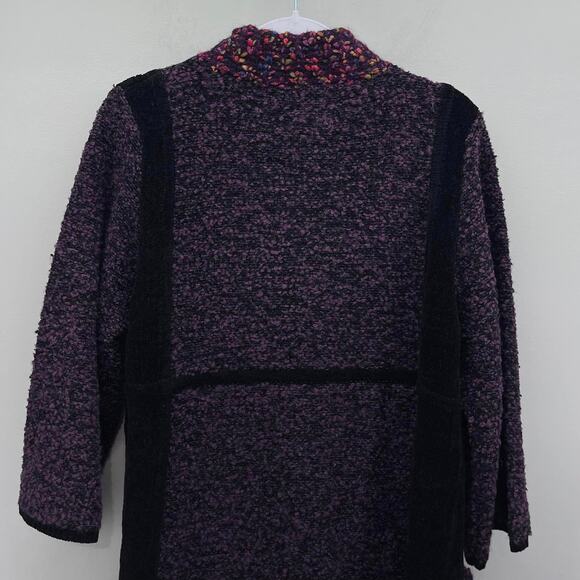 Curio Purple Black Peacoat Style Wrap Button Front Sweater Jacket - Picture 5 of 8